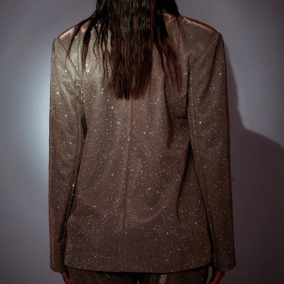 NWT SLA the Label Sparkly Glitter Bronze Paloma Oversized Blazer Size M - Picture 3 of 7